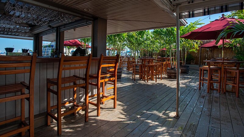 Outdoor patio dining area with outdoor bar