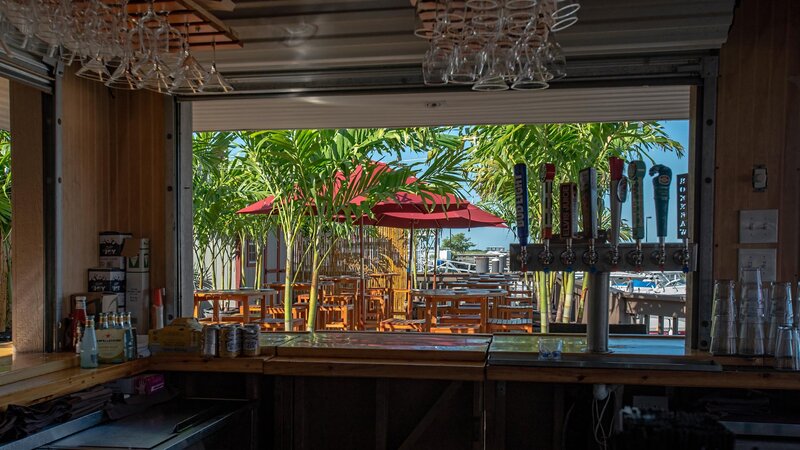 Outdoor bar looking out to outdoor dining area